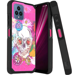 T-Mobile REVVL 6 5G Tough Slim Hybrid Case (with Built-in Magnetic Plate) - Skull Floral