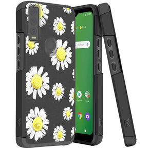 Cricket Ovation 3 / AT&T Motivate Max Tough Slim Hybrid Case (with Built-in Magnetic Plate) - Chamomile Flowers