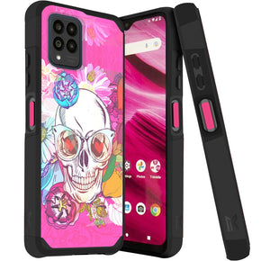 T-Mobile REVVL 6 Pro 5G Tough Slim Hybrid Case (with Built-in Magnetic Plate) - Skull Floral