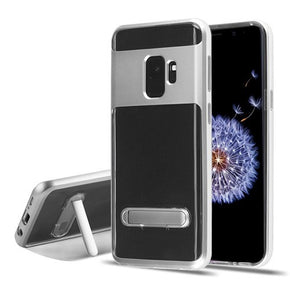 Samsung Galaxy S9 Hybrid Protector Cover w/ Magnetic Metal Stand - Silver / Transparent Clear