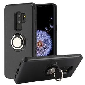 Samsung Galaxy S9 Plus Multifunction Wallet Hybrid Protector Cover (with Mirror + Rotatable Ring Stand) - Black / Black