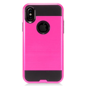 Apple iPhone XS/X CS3 Brushed Metal Hybrid Case - Hot Pink