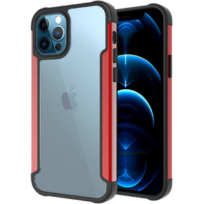 Apple iPhone 13 Pro Max (6.7) Aluminum Alloy Bumper Transparent Hybrid Case - Red