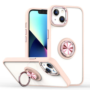 Apple iPhone 13 Pro Max (6.7) Chrome Ring Stand Transparent Hybrid Case - Rose Gold