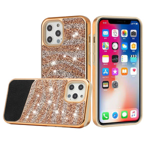 Apple iPhone 14 Pro Max (6.7) Glitter Bling Animal Design Hybrid Case - Rose Gold Zebra