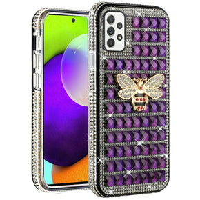 Samsung Galaxy A52 5G Bling Ornament Diamond Shiny Crystals Case - Bee / Purple