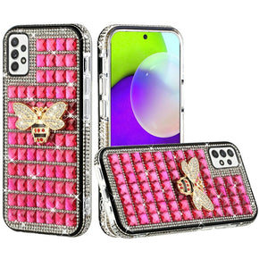 Samsung Galaxy A52 5G Bling Ornament Diamond Shiny Crystals Case - Bee / Hot Pink