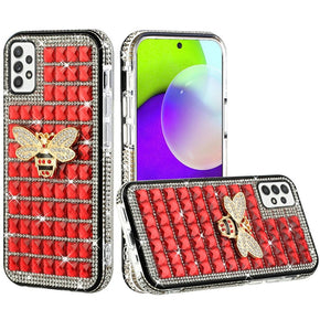 Samsung Galaxy A52 5G Bling Ornament Diamond Shiny Crystals Case - Bee / Red