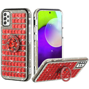 Samsung Galaxy S21 Plus Trendy Diamond Design Hybrid Case (w/ Ring Stand) - Red