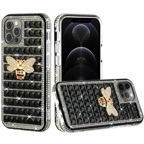 Apple iPhone 13 Pro (6.1) Bling Ornament Diamond Shiny Crystals Case - Bee / Black