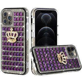 Apple iPhone 13 Pro (6.1) Bling Ornament Diamond Shiny Crystals Case - Crown / Purple