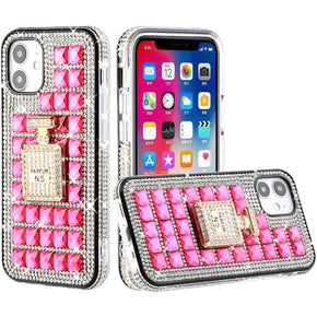 Apple iPhone 13 Pro (6.1) Bling Ornament Diamond Shiny Crystals Case - Perfume Bottle / Hot Pink