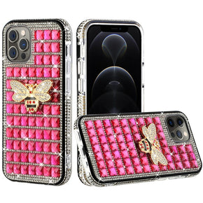 Apple iPhone 13 (6.1) Bling Ornament Diamond Shiny Crystals Case - Bee / Hot Pink