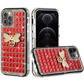 Apple iPhone 13 Pro Max (6.7) Bling Ornament Diamond Shiny Crystals Case - Bee / Red
