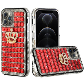 Apple iPhone 13 Pro Max (6.7) Bling Ornament Diamond Shiny Crystals Case - Crown / Red