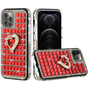 Apple iPhone 13 Pro (6.1) Bling Ornament Diamond Shiny Crystals Case - Heart / Red