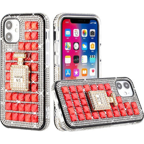 Apple iPhone 13 (6.1) Bling Ornament Diamond Shiny Crystals Case - Perfume Bottle / Red