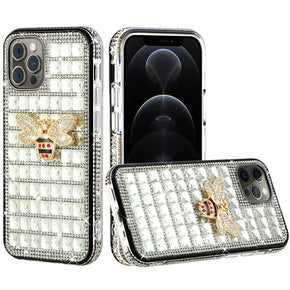 Apple iPhone 13 Pro Max (6.7) Bling Ornament Diamond Shiny Crystals Case - Bee / Silver