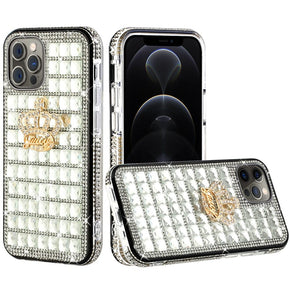 Apple iPhone 13 Pro Max (6.7) Bling Ornament Diamond Shiny Crystals Case - Crown / Silver