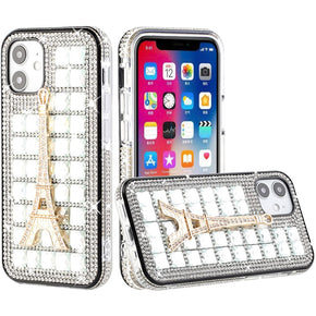 Apple iPhone 13 Pro (6.1) Bling Ornament Diamond Shiny Crystals Case - Eiffel Tower / Silver