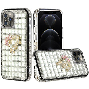 Apple iPhone 13 Pro (6.1) Bling Ornament Diamond Shiny Crystals Case - Heart / Silver