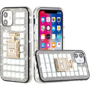 Apple iPhone 13 Pro (6.1) Bling Ornament Diamond Shiny Crystals Case - Perfume Bottle / Silver