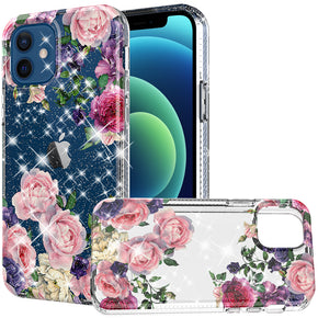Apple iPhone 13 Pro Max (6.7) Floral Bloom Glitter Design Transparent Clear TPU Case - E