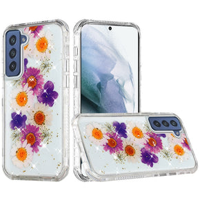 Samsung Galaxy S22 Ultra Floral Epoxy Glitter Design 3-in-1 Hybrid Case - C