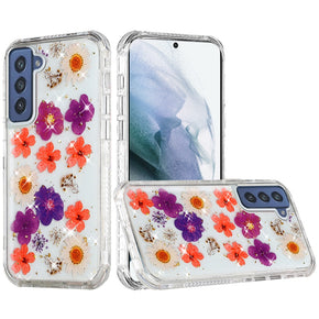 Samsung Galaxy S22 Ultra Floral Epoxy Glitter Design 3-in-1 Hybrid Case - D