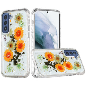 Samsung Galaxy S22 Ultra Floral Epoxy Glitter Design 3-in-1 Hybrid Case - E