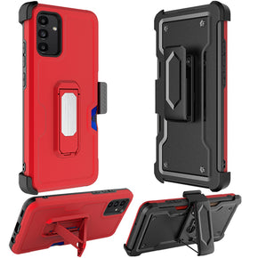 Samsung Galaxy A14 5G 3-in-1 Holster Clip Combo Case (w/ Card Holder and Magnetic Kickstand) - Red