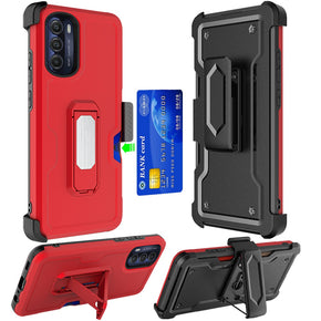 Motorola Moto G Stylus 5G (2022) 3-in-1 Holster Clip Combo Case (with Card Holder and Magnetic Kickstand) - Red