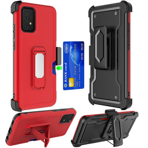 Samsung Galaxy A33 5G 3-in-1 Holster Clip Combo Case (w/ Card Holder and Magnetic Kickstand) - Red