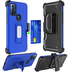 Motorola Moto G Play (2023) 3-in-1 Holster Clip Combo Case (with Card Holder and Magnetic Kickstand) - Blue