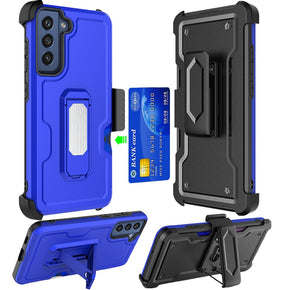 Samsung Galaxy S22 3-in-1 Holster Clip Combo Case (w/ Card Holder and Magnetic Kickstand) - Blue / Black