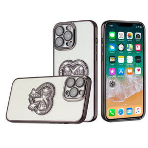 Apple iPhone 12 Pro Max (6.7) Diamond Ornaments Chrome Bow Case - Black