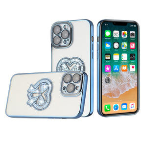 Apple iPhone 12 Pro Max (6.7) Diamond Ornaments Chrome Bow Case - Blue