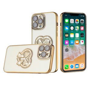 Apple iPhone 12 Pro Max (6.7) Diamond Ornaments Chrome Bow Case - Gold