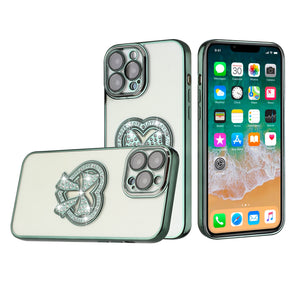 Apple iPhone 12 Pro Max (6.7) Diamond Ornaments Chrome Bow Case - Green