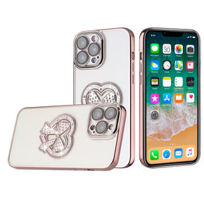 Apple iPhone 12 Pro Max (6.7) Diamond Ornaments Chrome Bow Case - Rose Gold
