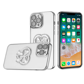 Apple iPhone 12 Pro Max (6.7) Diamond Ornaments Chrome Bow Case - Silver