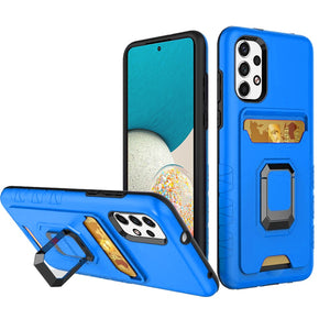 Samsung Galaxy A53 5G Brushed Metal Hybrid Case (w/ Card Holder and Magnetic Ring Stand) - Blue