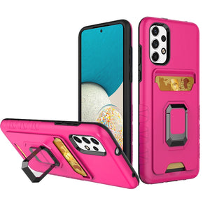 Samsung Galaxy A53 5G Brushed Metal Hybrid Case (w/ Card Holder and Magnetic Ring Stand) - Hot Pink