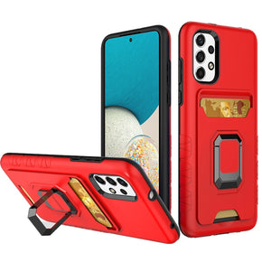 Samsung Galaxy A53 5G Brushed Metal Hybrid Case (w/ Card Holder and Magnetic Ring Stand) - Red