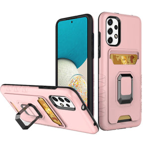 Samsung Galaxy A53 5G Brushed Metal Hybrid Case (w/ Card Holder and Magnetic Ring Stand) - Rose Gold