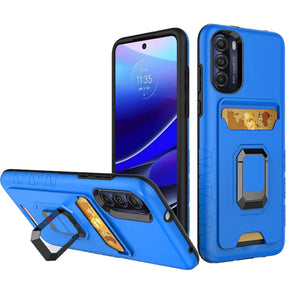 Motorola Moto G Stylus 5G (2022) Metal Hybrid Case (w/ Card Holder and Magnetic Ring Stand) - Blue