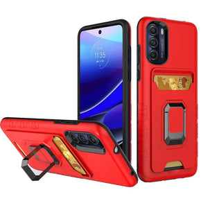 Motorola Moto G Stylus 5G (2022) Metal Hybrid Case (w/ Card Holder and Magnetic Ring Stand) - Red
