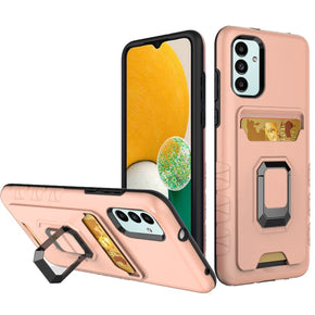 Samsung Galaxy A13 5G Brushed Metal Hybrid Case (w/ Card Holder and Magnetic Ring Stand) - Rose Gold