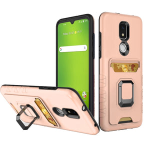 Cricket Icon 3 Brushed Metal Hybrid Case (w/ Card Holder and Magnetic Ring Stand) - Rose Gold