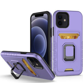 Apple iPhone 14 Pro Max (6.7) Brushed Metal Hybrid Case (w/ Card Holder and Magnetic Ring Stand) - Purple